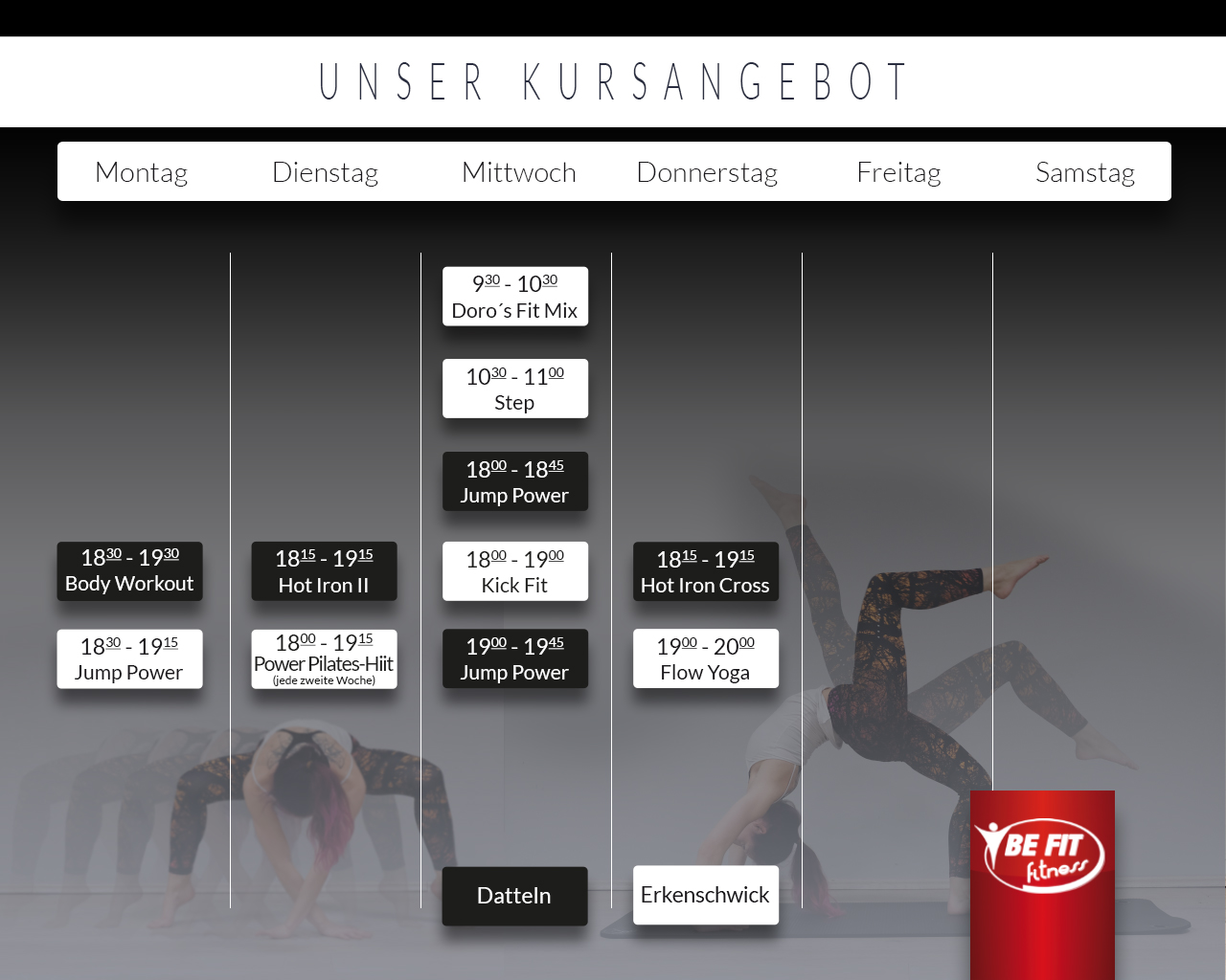 Kursplan-website BE FIT Kursplan